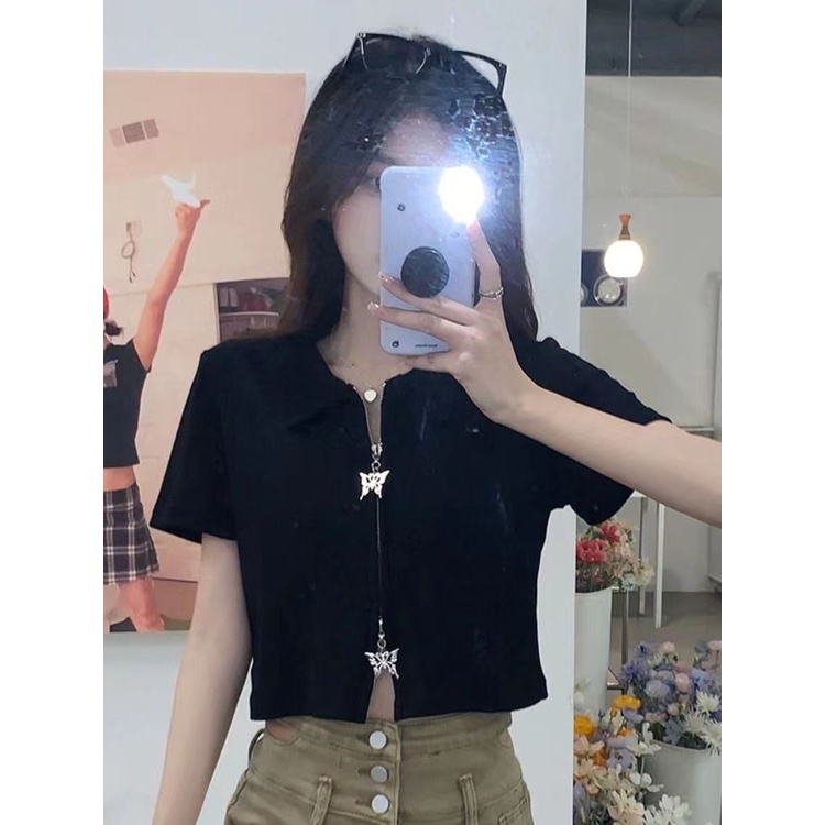 Áo Thun polo Hai Khóa Kéo Dáng Ôm Phong Cách Preppy Thời Trang Mùa Hè Ngọt Ngào