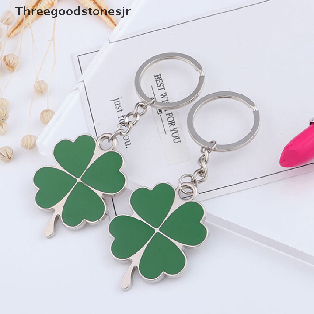 1 Móc Khóa Cỏ Bốn Lá Màu Xanh Lá Cây Bằng Thép Không Gỉ JR