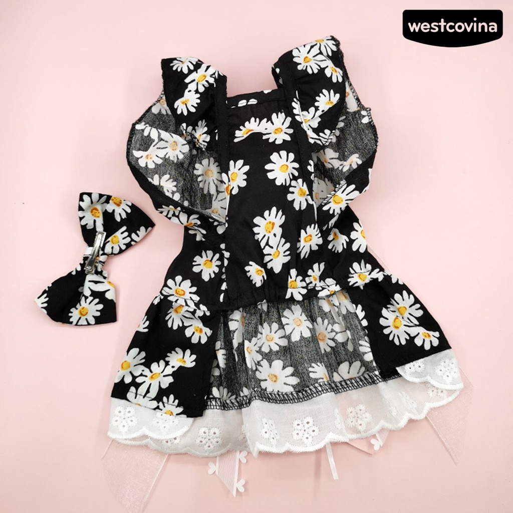 [COD]♝Bộ Đầm Thắt Nơ In Họa Tiết Hoa Dễ Thương Thoáng Khí Thời Trang Mùa Hè Xinh Xắn Cho Cún Cưng