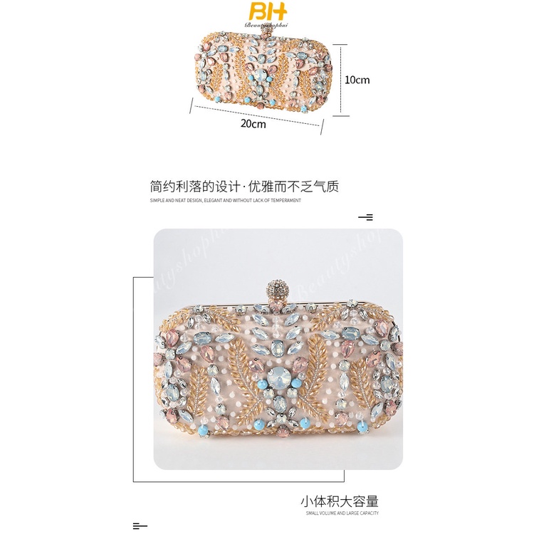 Ví Cầm Tay Đính Đá Ngọc Trai Sang Trọng Cho Nữ