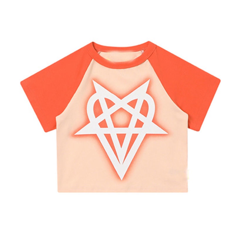Aphrod Áo Thun Tay Ngắn Màu Sắc Nổi Bật In LOGO Ngôi Sao Năm Cánh Trái Tim Phong Cách retro Mỹ Cho Nữ