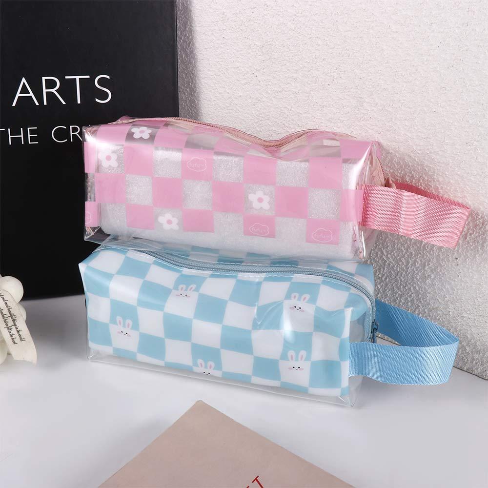 Túi Đựng Bút Bằng PVC Sức Chứa Lớn In Họa Tiết Caro Phong Cách Hàn Quốc Cho Học Sinh