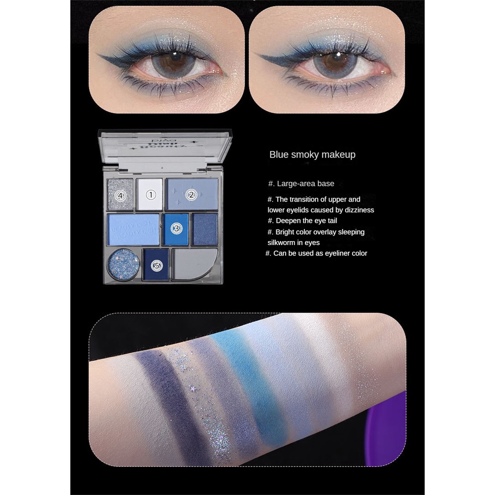 Bảng Phấn Mắt 9 Màu Lì / Nhũ Ngọc Trai / Xanh Lá Retro Lâu Trôi Biya