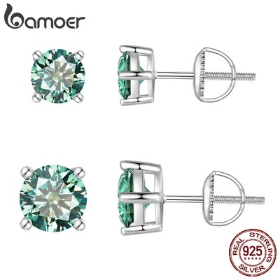 Bamoer Bông Tai bạc 925 Đính Đá Xanh Lá 2 Kích Cỡ mse003