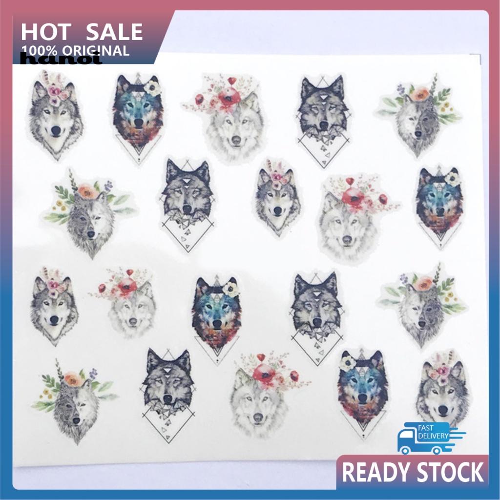 HAN_ Nail Adhesive Sticker Elk Wolf Animal Pattern Nail Decoration Accessory 2D Nail Art Sticker Decal for