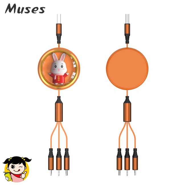 Dây Cáp Sạc Usb Type-c 3 Trong 1 Rút Được Hình Thỏ Dễ Thương Cho Ios Android