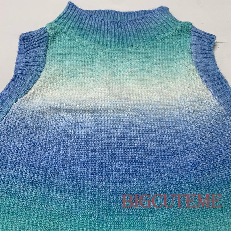 Áo Croptop Dệt Kim Không Tay Cổ Cao Hở Lưng Màu Gradient Thời Trang Mùa Hè Dành Cho Nữ