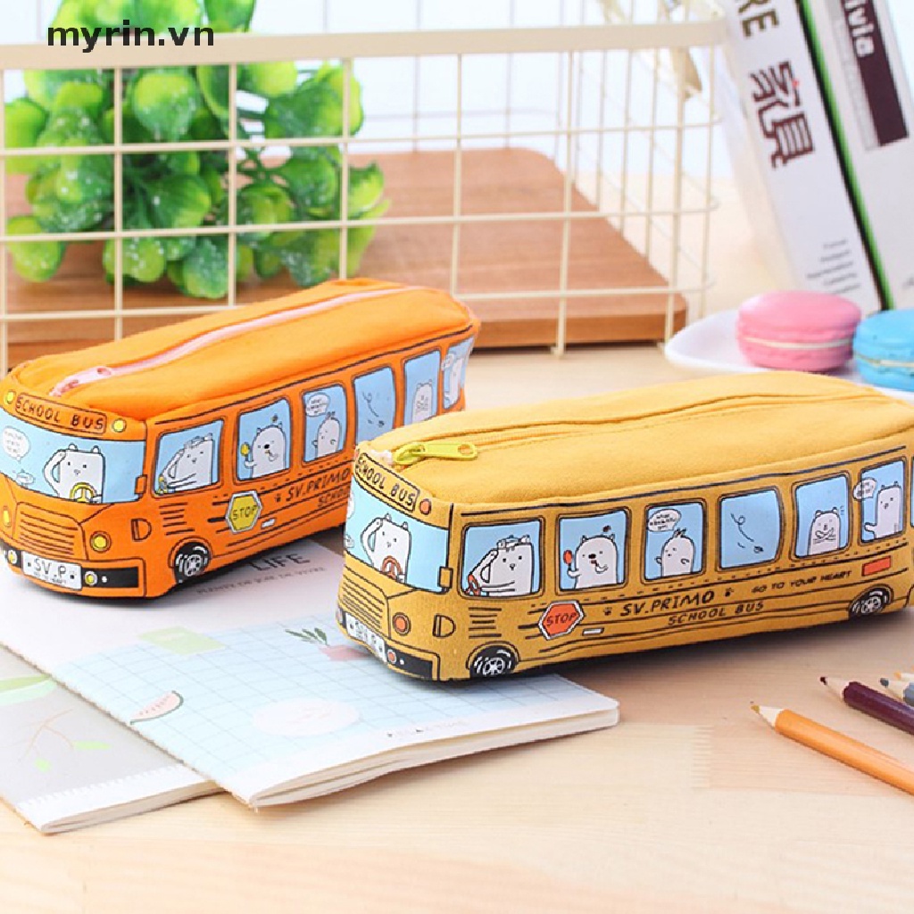 Túi Đựng Bút Bằng Vải canvas Cỡ Lớn In Hình Xe Buýt Dễ Thương