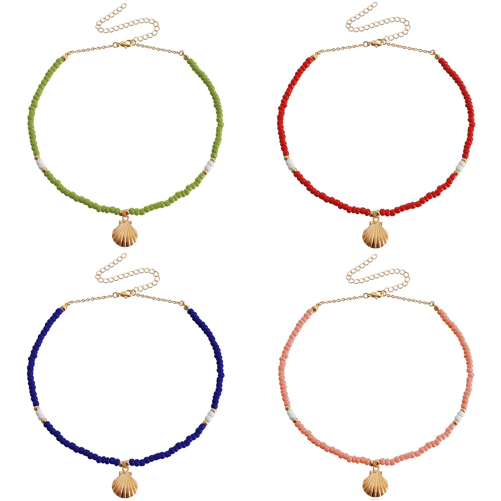 Vòng Cổ Choker Đính Hạt Nhiều Màu Sắc Mặt Hình Vỏ Sò Cỡ Lớn Phong Cách Bohemian Cho Nữ