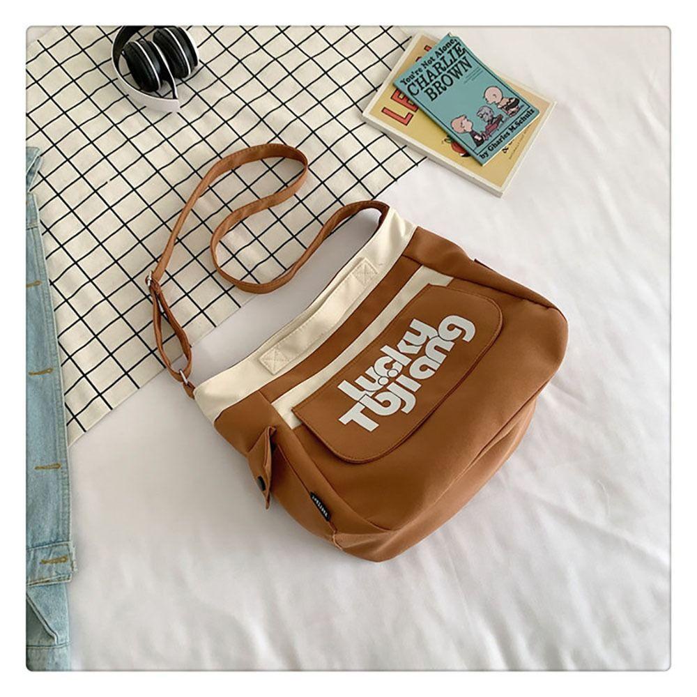 Túi Đeo Chéo Bằng Vải Canvas Cỡ Lớn In Họa Tiết Xinh Xắn Thời Trang Cho Nữ