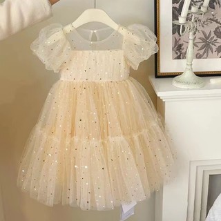 Đầm xòe công chúa NNJXD bằng vải tuyn in họa tiết ngôi sao thời trang mùa hè cho bé gái 1-5 tuổi