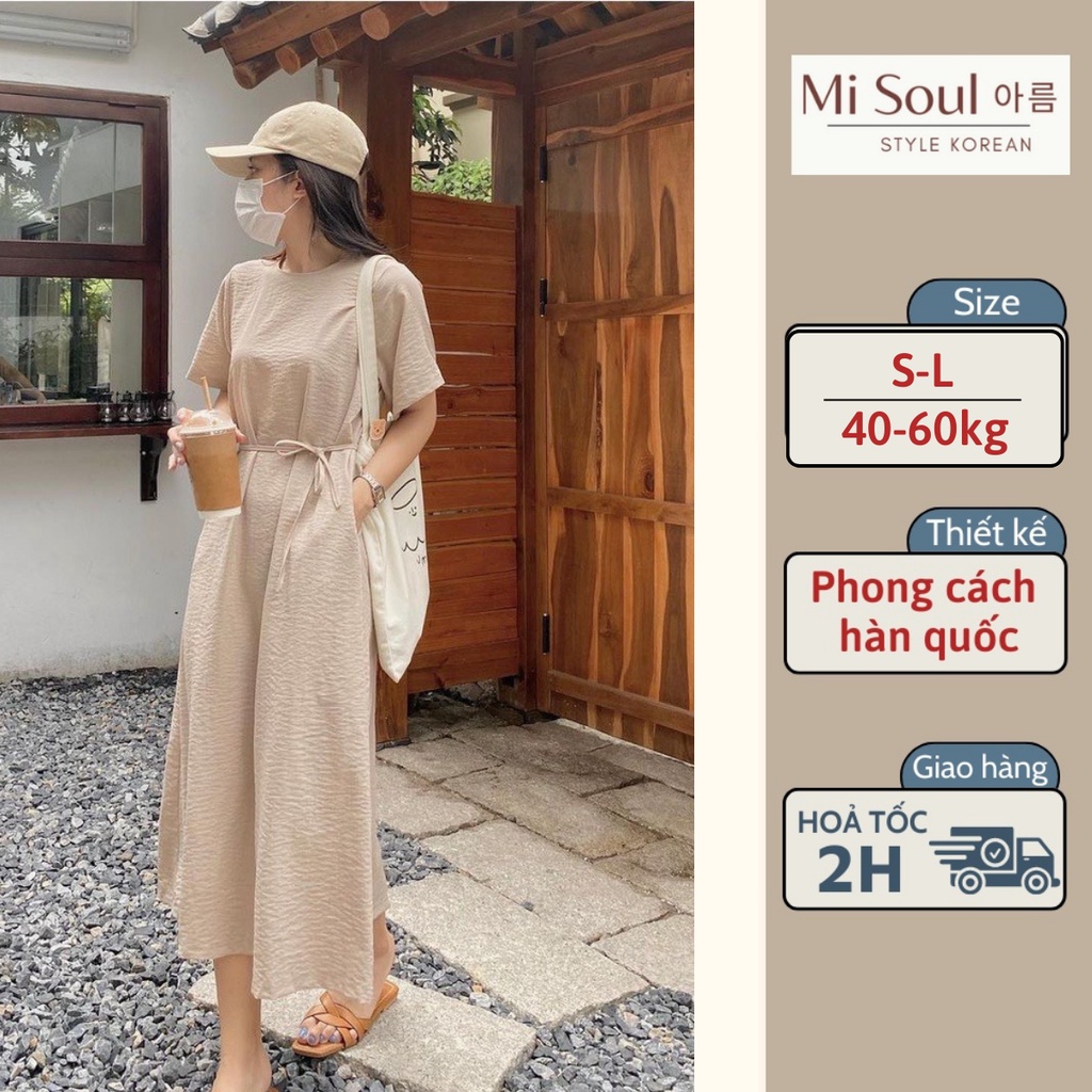 Đầm Nữ Dài Trơn Thắt Eo Thiết Kế MiSoul, Váy Dài Trơn Suông Chất Đũi Mềm Mại Phong Cách Vintage