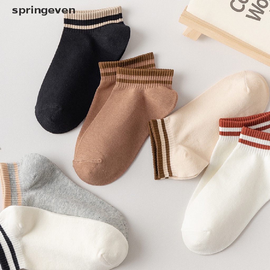 Set 2 Đôi Vớ Cotton Thoải Mái Màu Trơn Họa Tiết Kẻ Sọc Thời Trang Xuân Thu Cho Nữ