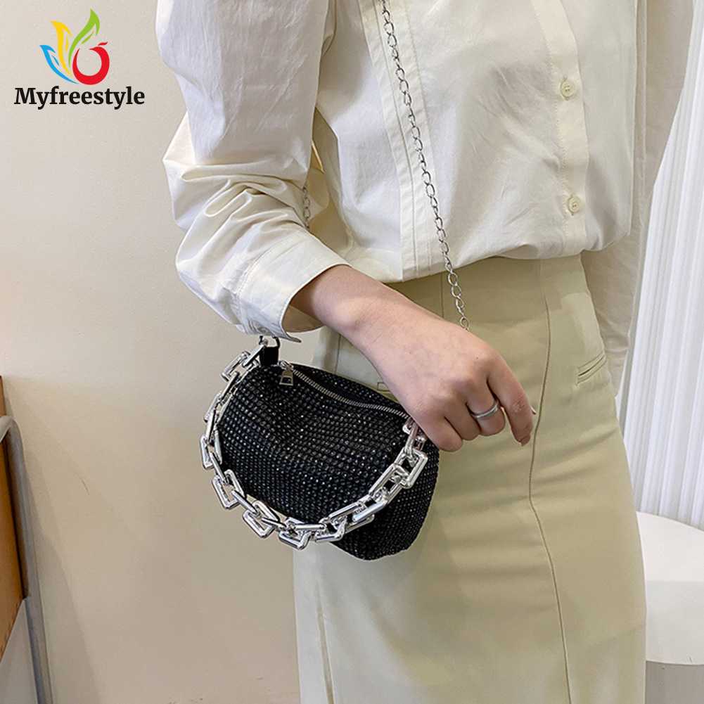 Túi Xách Đeo Vai Hình Trụ Đính Kim Cương Giả Thanh Lịch Cho Nữ