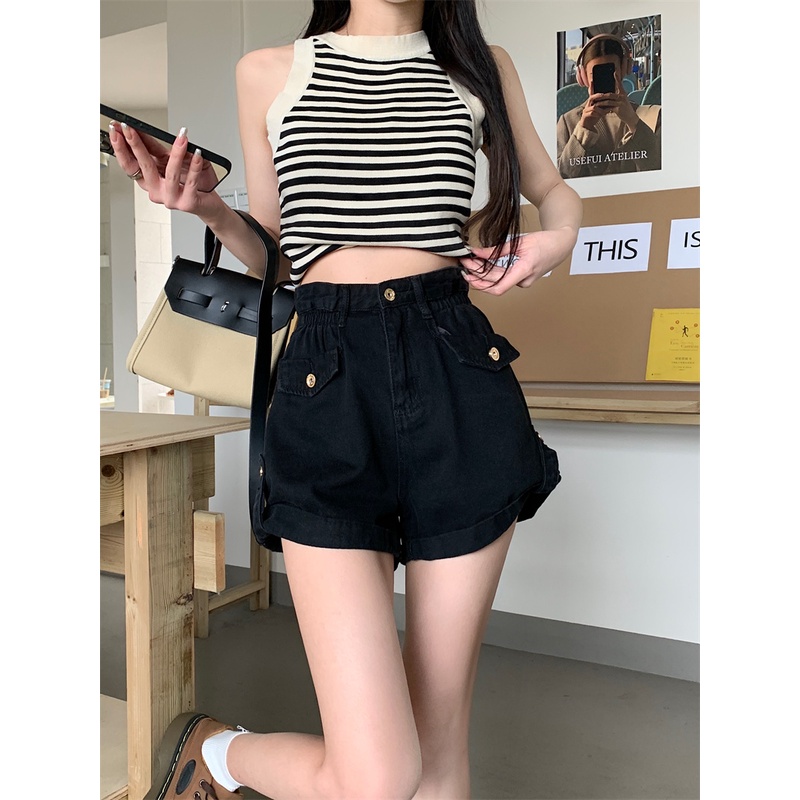 Quần Short Jean Nữ Lưng Cao Ống Rộng Thời Trang Hàn Quốc