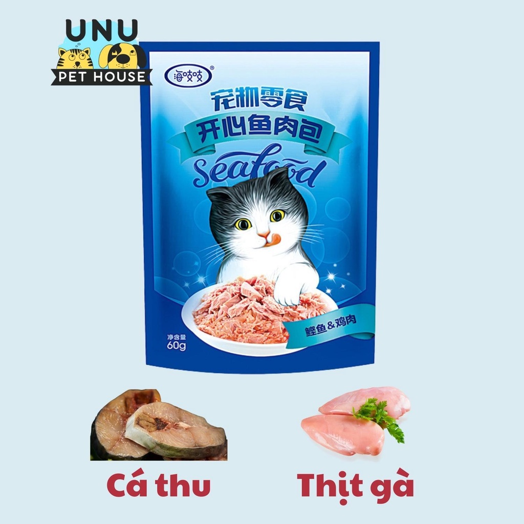Pate mèo Seafood được làm bằng thịt, cá tươi, 4 vị thơm ngon, gói 60gr – UNU Pet House