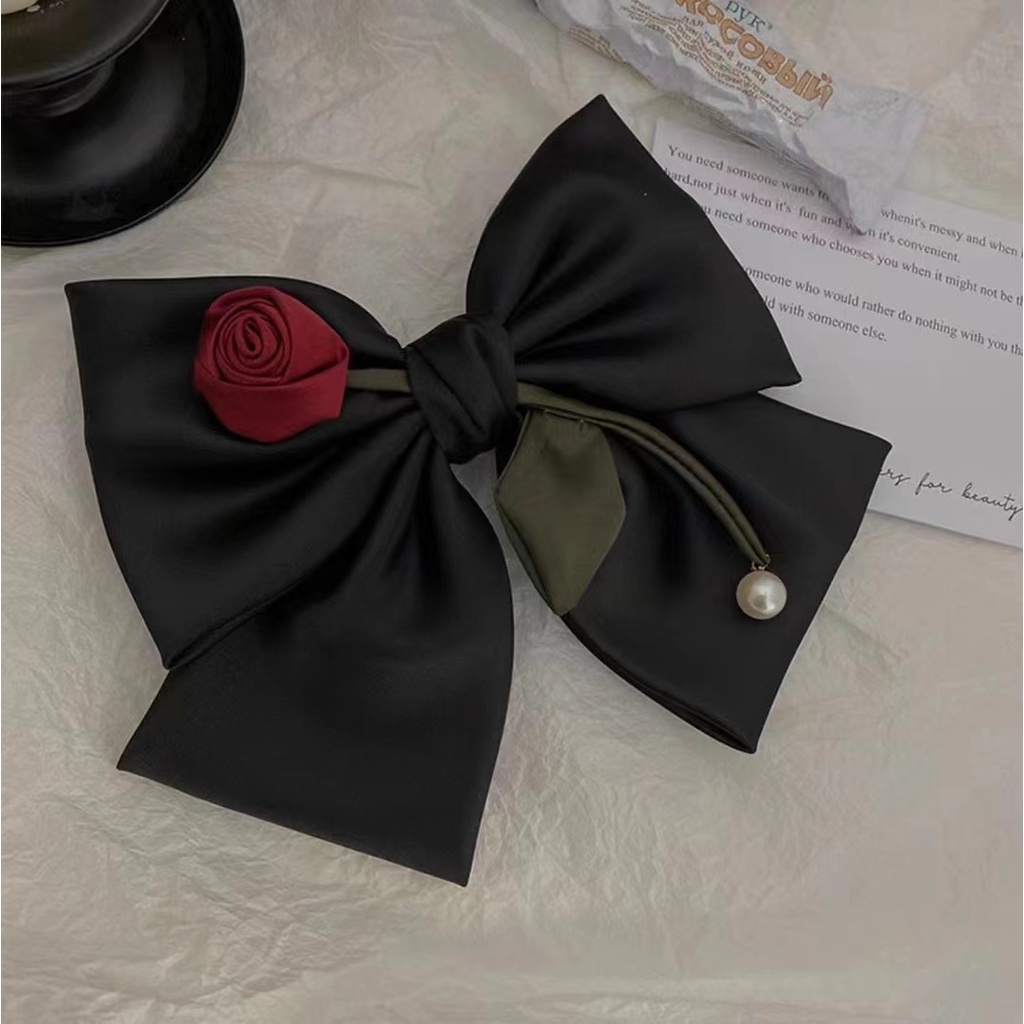 Kẹp Tóc Hình Nơ Màu Đen Hoa Hồng Phong Cách Retro Cao Cấp Dành Cho Nữ 2023