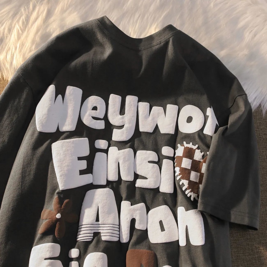 NRVP Áo Thun 100% Cotton Tay Ngắn Dáng Suông In Họa Tiết Hoạt Hình Phong Cách Hàn Quốc Thời Trang Unisex