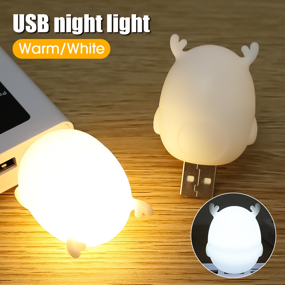 Đèn Ngủ LED Sạc USB Bằng Silicon Hình Hươu Hoạt Hình Sáng Tạo Trang Trí Phòng Ngủ Cho Bé