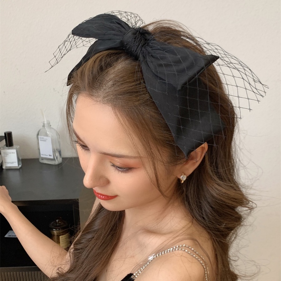 Băng Đô Cài Tóc Vải Lưới Thắt Nơ Màu Đen Cỡ Lớn Phong Cách Hàn Quốc Cho Nữ