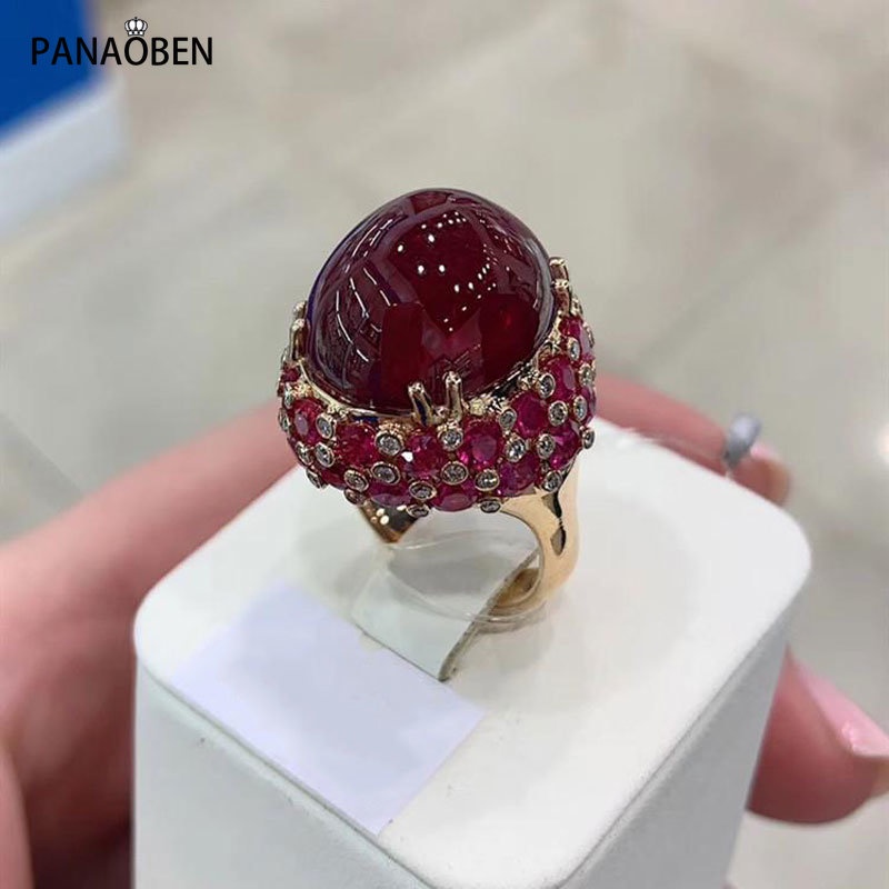 ♥ Nhẫn Cưới Mạ Vàng Hồng 14K 585 Đính Đá Hồng Ngọc Hồng Sang Trọng
