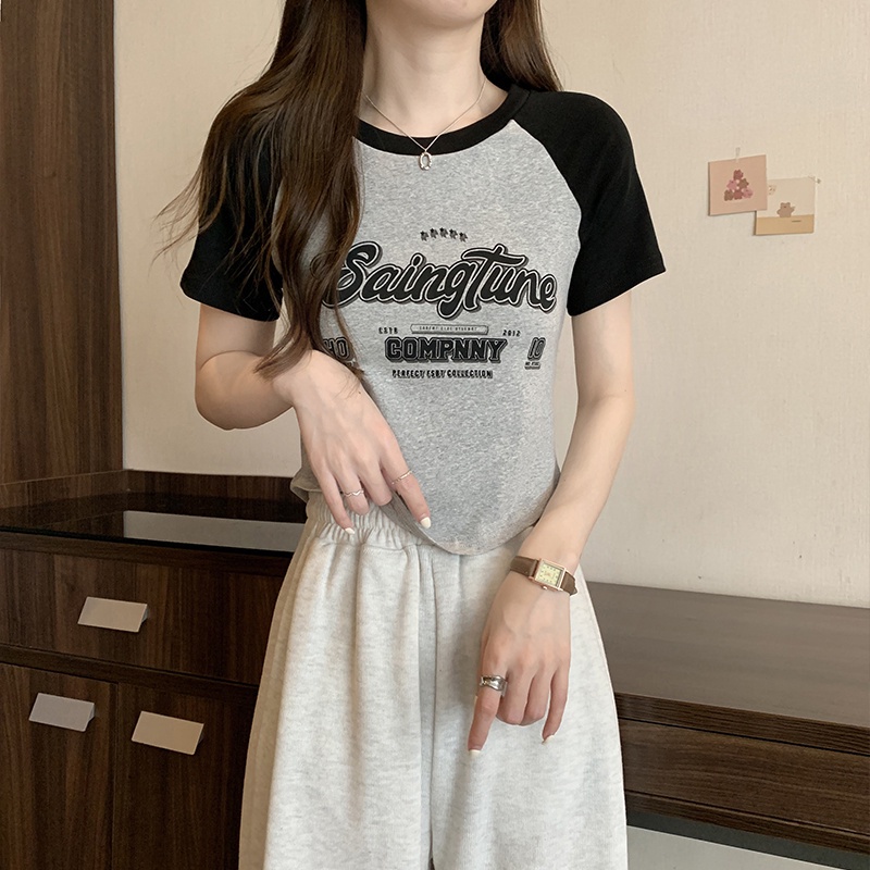 COZOKC Áo Thun Ngắn Tay Dáng Ôm Thời Trang Vintage Cá Tính