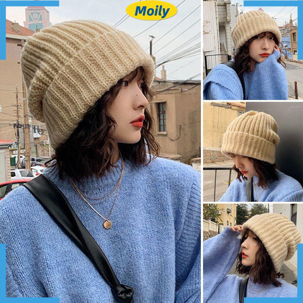 Mũ Beanie Dệt Kim Màu Trơn Dễ Thương Chất Lượng Cao