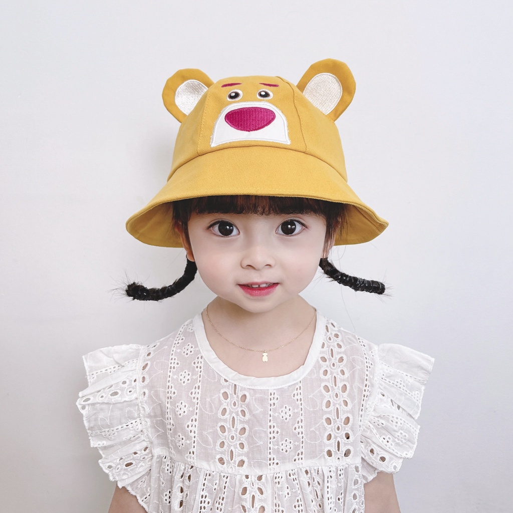 Gấu dâu Lotso Nón Vành Thoáng Khí Chống Nắng Họa Tiết Gấu Và Dâu Tây Hoạt Hình Dễ Thương Cho Bé