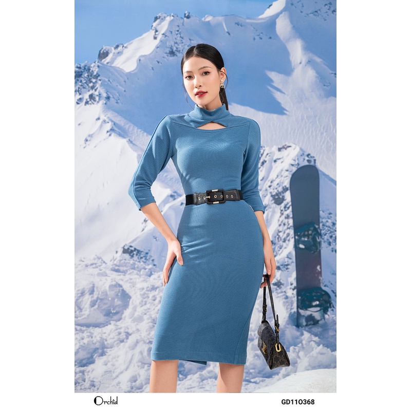 Đầm len nhung cổ cao body kèm đai sang trọng Orchid GD11O368