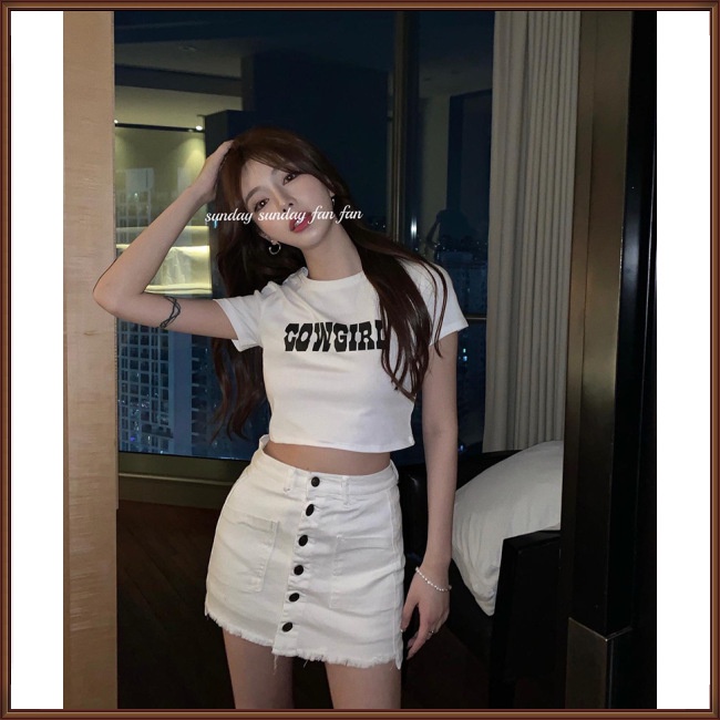 Áo Croptop Tay Ngắn Dáng Ôm In Chữ Thời Trang Mùa Hè Quyến Rũ Cho Nữ