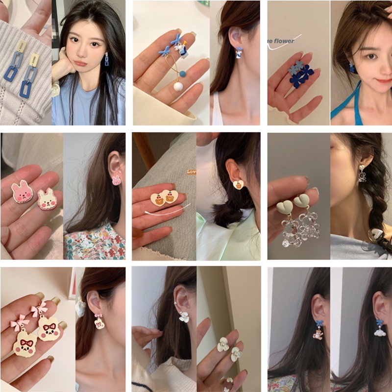 Ahellogirl Bông tai mạ bạc 925 hình hoạt hình phong cách Hàn Quốc