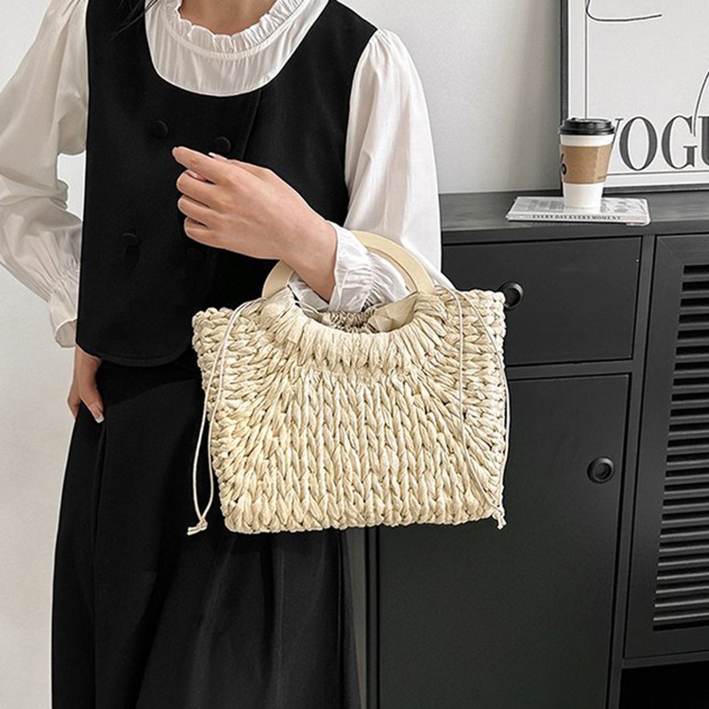 Ielgy Túi Xách Rơm Đựng Rau Củ Quả Phong Cách Nhẹ Nhàng Đa Ứng Dụng Mùa Hè Cho Nữ