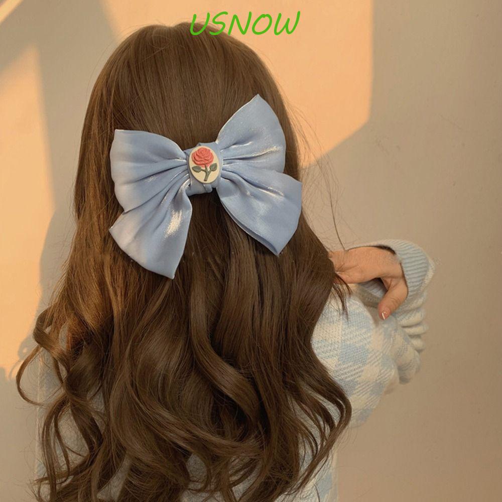 Kẹp Tóc Nơ Lớn In Họa Tiết Hoa Hồng Phong Cách Hàn Quốc Thời Trang Cho Nữ