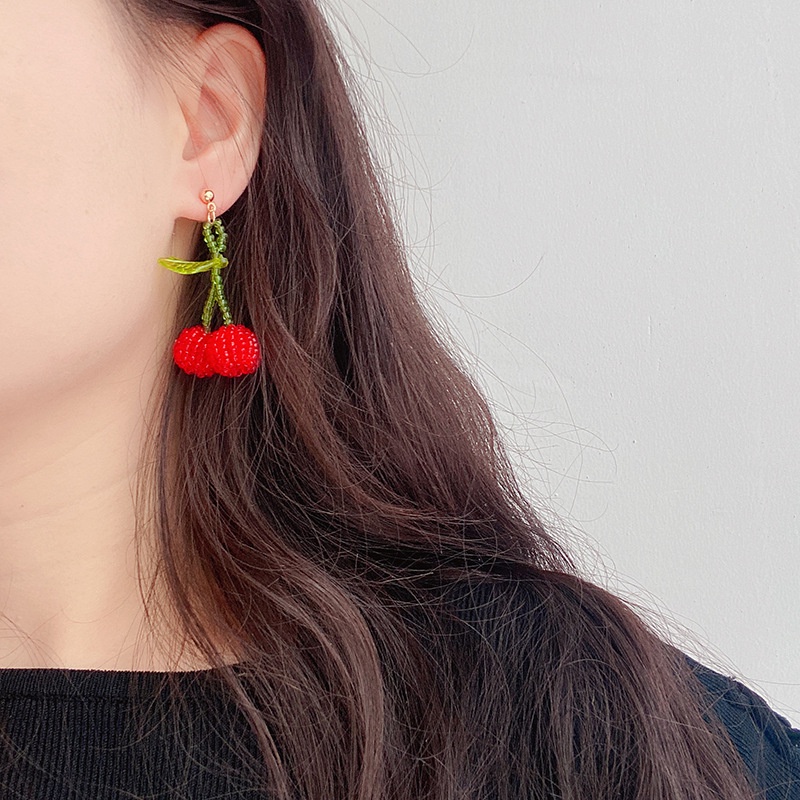 Khuyên Tai Đính Hạt Pha Lê Đỏ Cherry Phong Cách Nhật Hàn Mới Mùa Hè