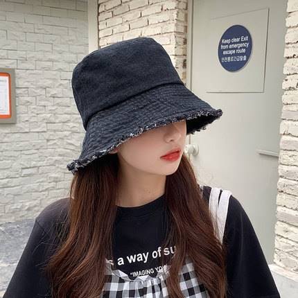 Mũ Bucket Che Phủ Mặt Bằng Vải Denim Sờn Thoáng Khí Thời Trang Xuân Thu Dành Cho Bạn Nữ