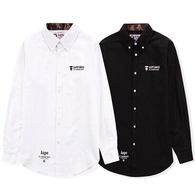 ❤️❤️❤️❤️ Áo Sơ Mi Tay Dài 100% Cotton Thêu LOGO AAPE Thời Trang Cho Nam Và Nữ