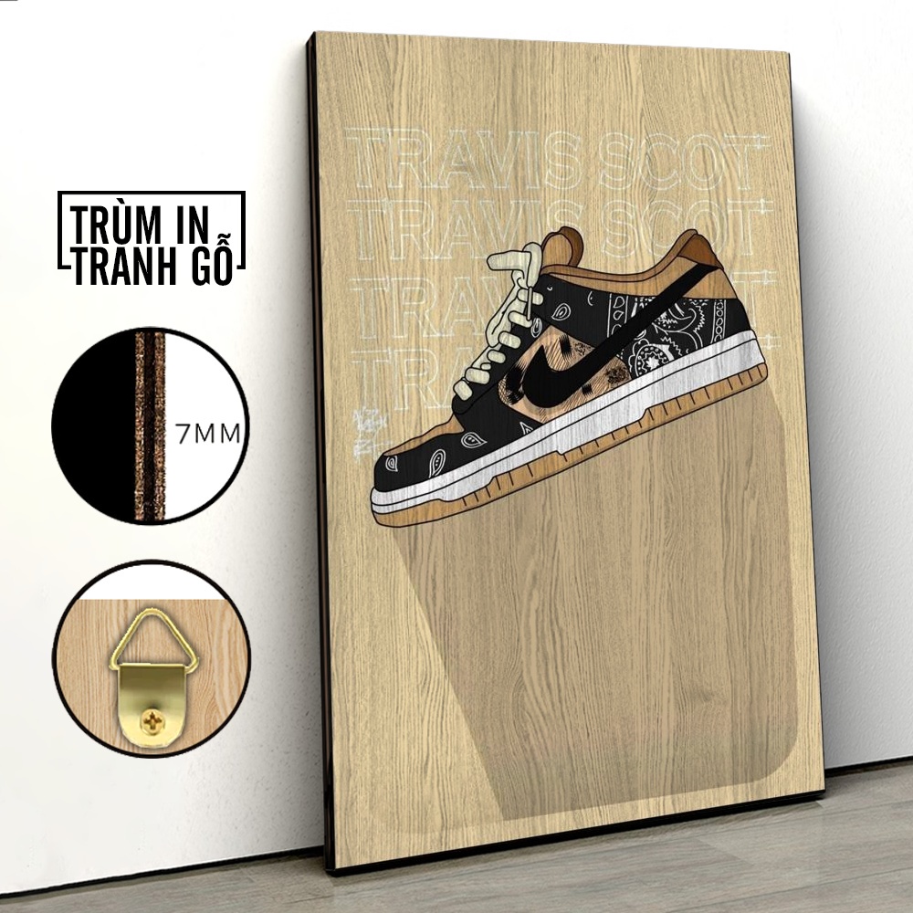 Tranh in gỗ trang trí nội thất Giày Nike Nâu decor phòng ngủ phòng khách văn phòng