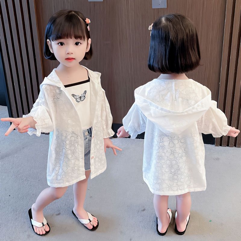 Áo Khoác Cardigan Mỏng Nhẹ Thoáng Khí Chống Tia Cực Tím Phong Cách Mới Mùa Hè Cho Bé Gái