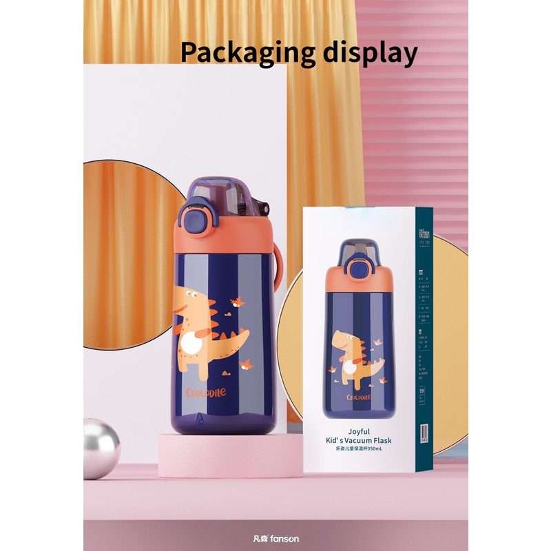 Bình Nước Giữ Nhiệt Bằng Thép Không Gỉ 304 350ml In Họa Tiết Hoạt Hình Dễ Thương Cho Bé