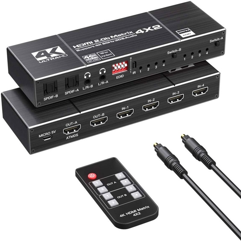 Điều Khiển Từ Xa 4K 60Hz HDMI Matrix 4x2 Hỗ Trợ HDCP 2.2 IR 4x2 Spdif 4K 4x2 Matrix