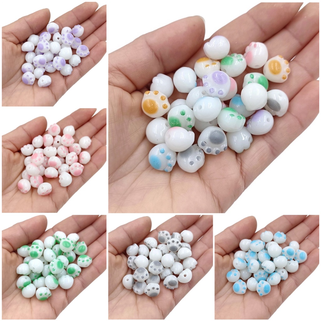 Set 10 Hạt Ngọc Bích Trắng Nhân Tạo Hình Dấu Chân Mèo Làm Trang Sức Thủ Công Thời Trang