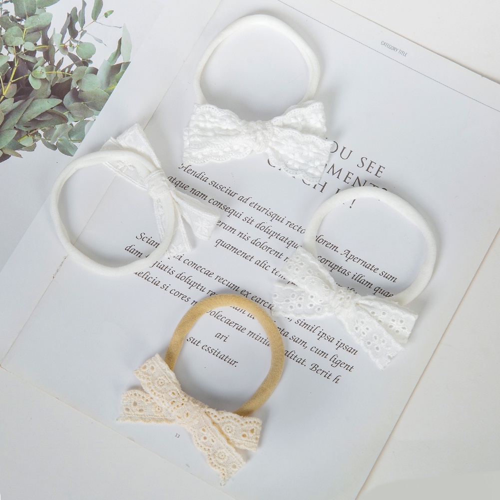 1 Băng Đô Vải Cotton Ren Thắt Nơ Xinh Xắn Cho Bé