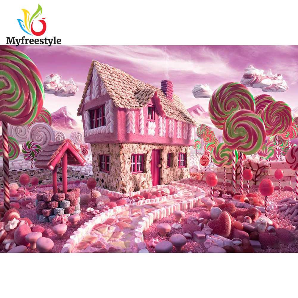 40*30cm Tranh Đính Đá Kim Cương Toàn Bộ 5D Diy Hình Kẹo Hồng