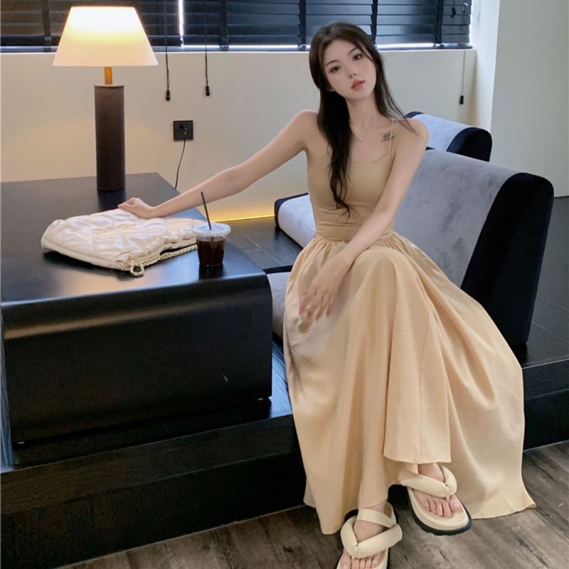 COZOKC Đầm Sát Nách Hở Lưng Form Ôm Mềm Mại Kiểu Dáng Đơn Giản