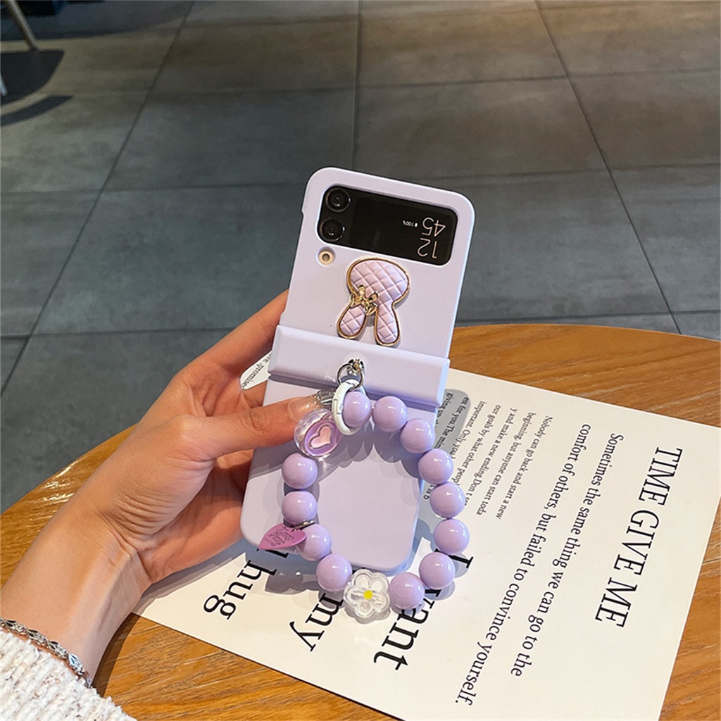 Ốp Điện Thoại Hình Thỏ 3D Màu Trơn Có Vòng Đỡ Cho Samsung Galaxy Z Flip 3 4 5G Z Flip3 Flip4 Zflip3 Zflip4