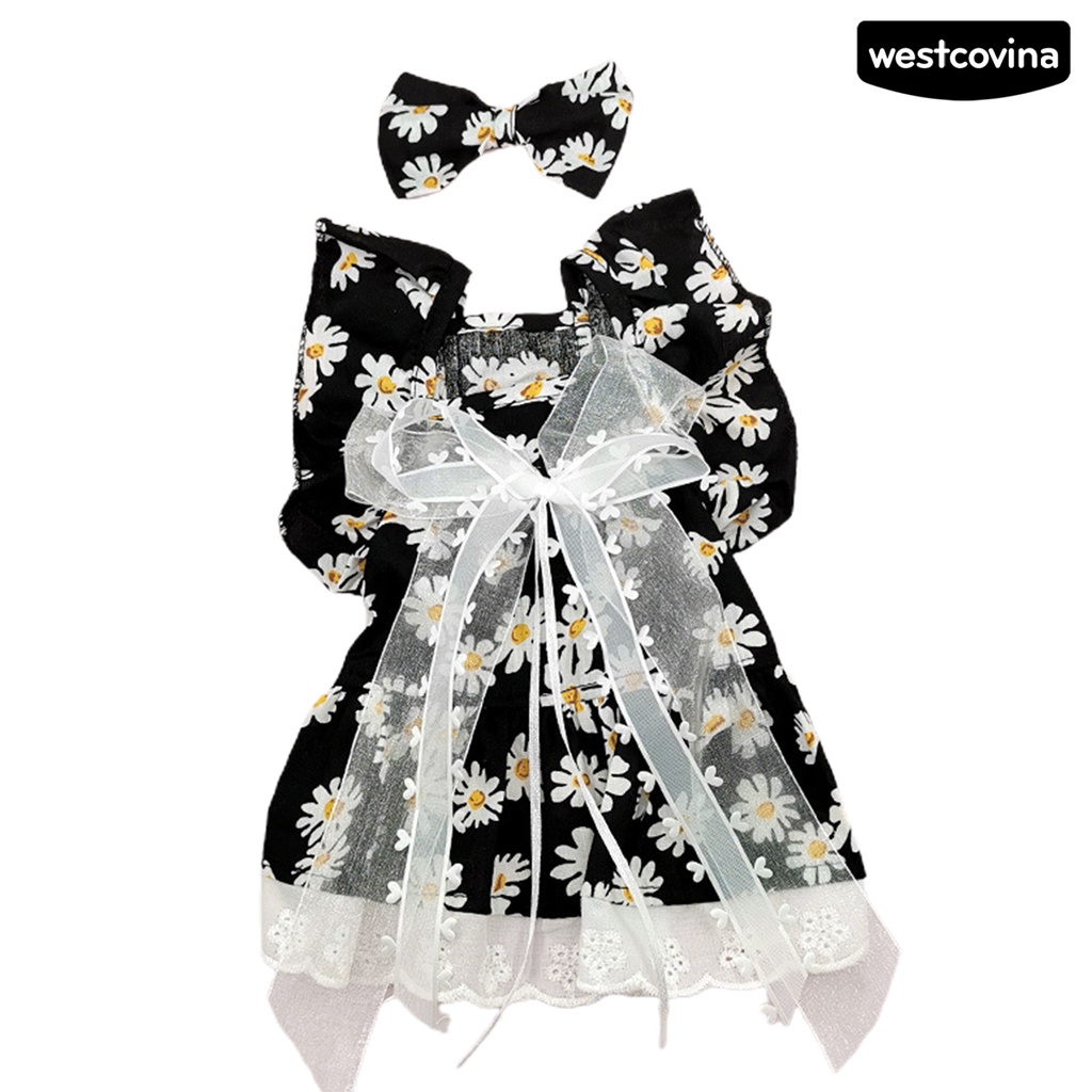 [COD]♝Bộ Đầm Thắt Nơ In Họa Tiết Hoa Dễ Thương Thoáng Khí Thời Trang Mùa Hè Xinh Xắn Cho Cún Cưng