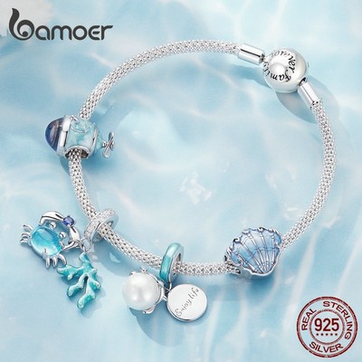Mặt vòng tay BAMOER SCC2504 xâu chuỗi hạt màu bạc hình tàu ngầm / rùa / vỏ sò / cua làm quà tặng sinh nhật