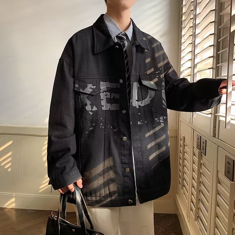 Áo Khoác Denim Dáng Rộng Phong Cách Thời Trang Đường Phố Mỹ