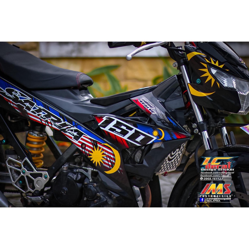 Tem rời Satria 150 đen - mẫu cờ Malaysia đỏ xanh vàng nổi bật
