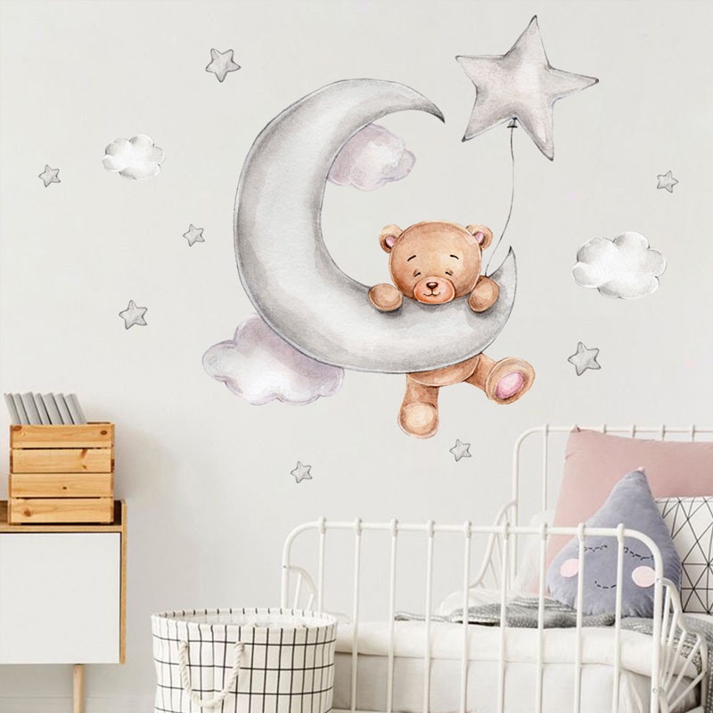Sticker Dán Tường PVC Chống Thấm Nước Họa Tiết Hình Con Gấu Theo Phong Cách Hoạt Hình Dùng Trong Trang Trí Phòng